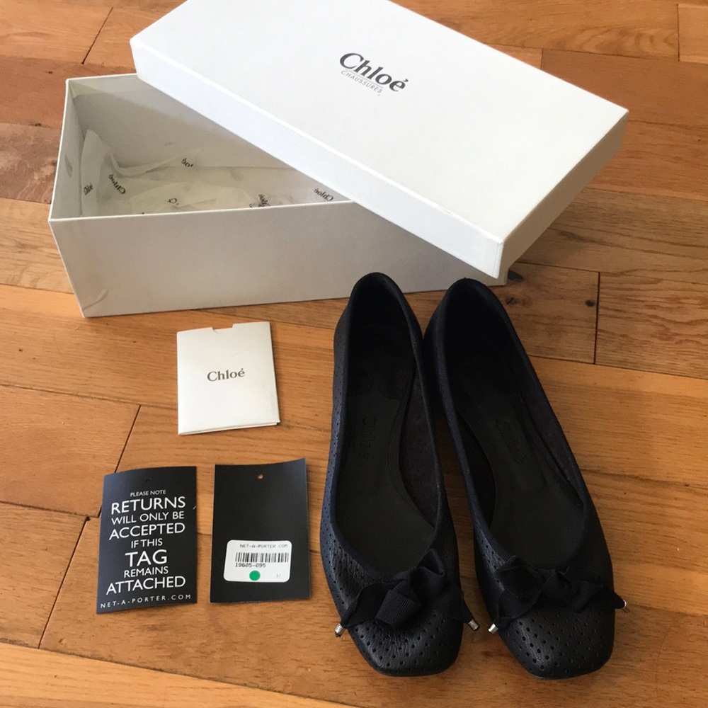 NIB Chloe Black Perforated Ballet Flats